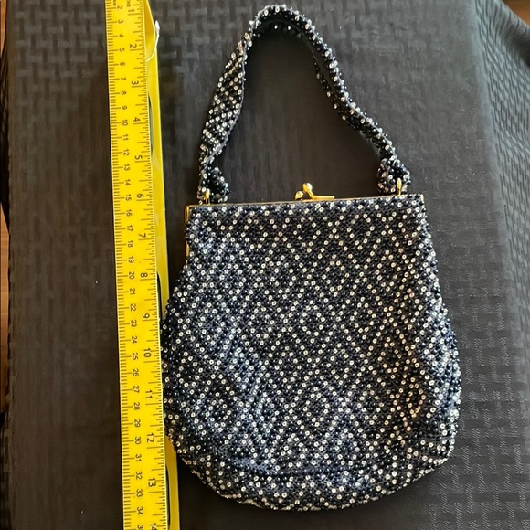 Elegant Beaded Clutch in Navy and White - Picture 1 of 3